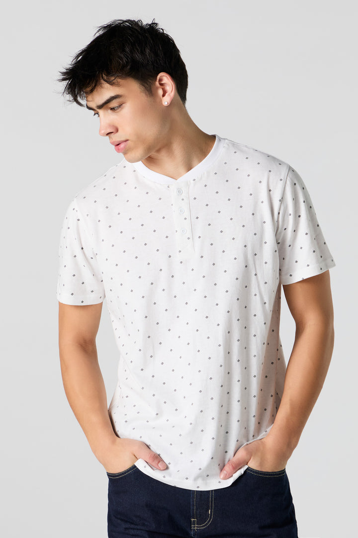 Ditsy Print Henley T-Shirt