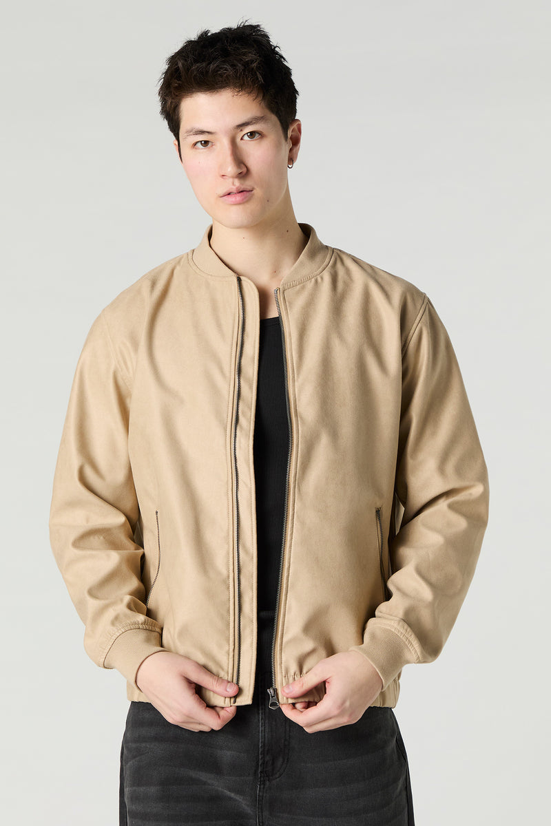 Faux Suede Bomber Jacket