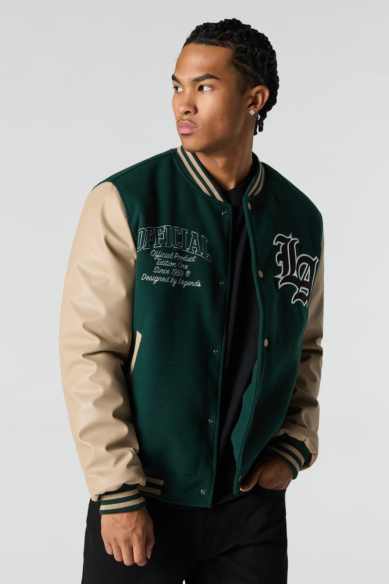 City Embroidered Fleece Varsity Jacket