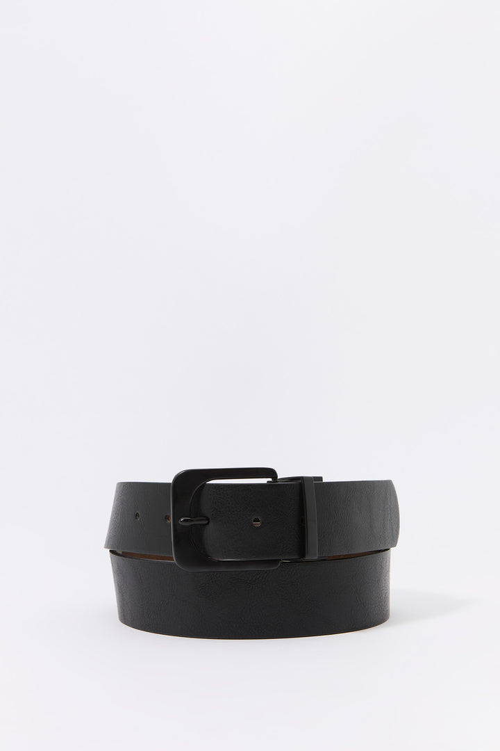 Faux Leather Reversible Black Buckle Belt