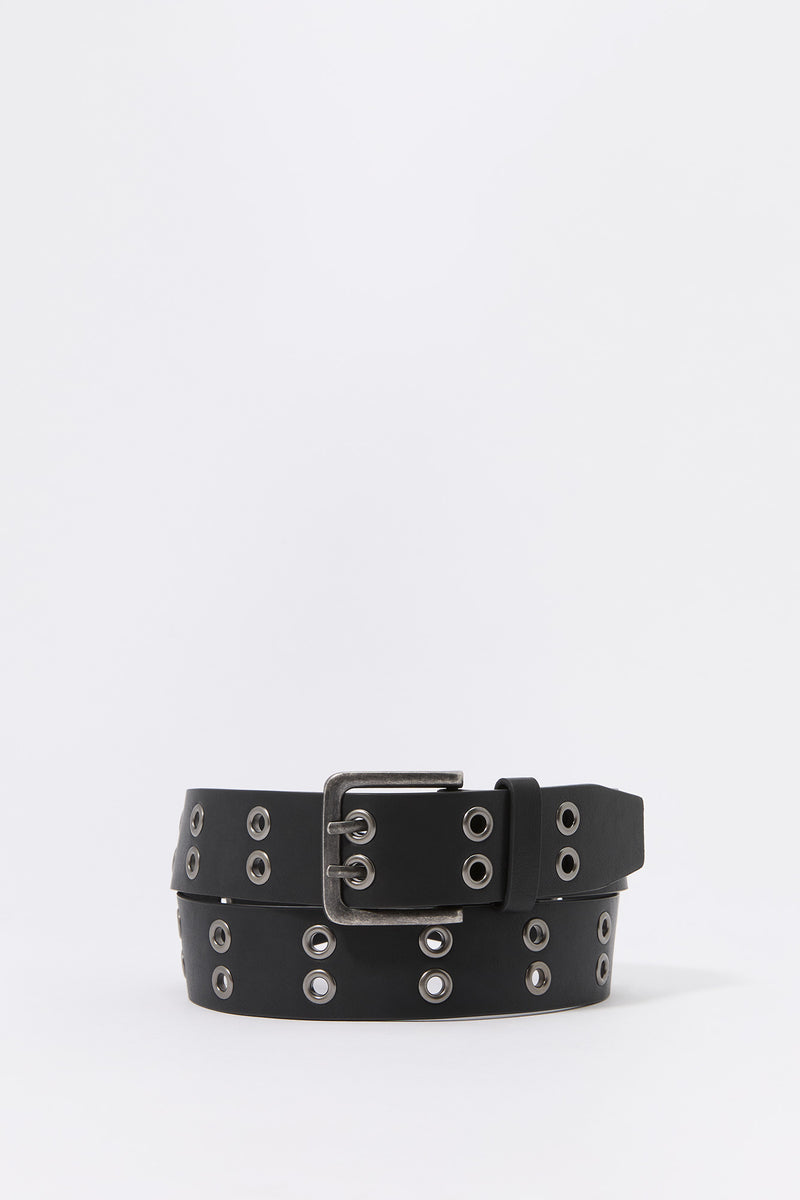 Faux Leather Double Grommet Belt