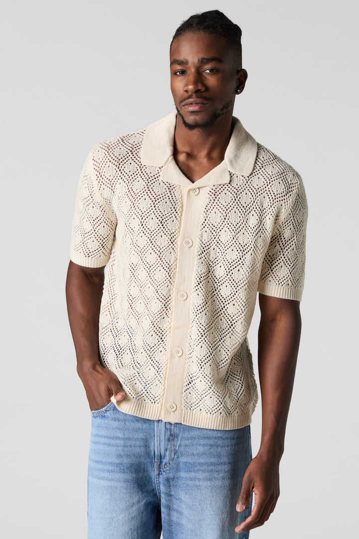 Crochet Knit Button-Up Top