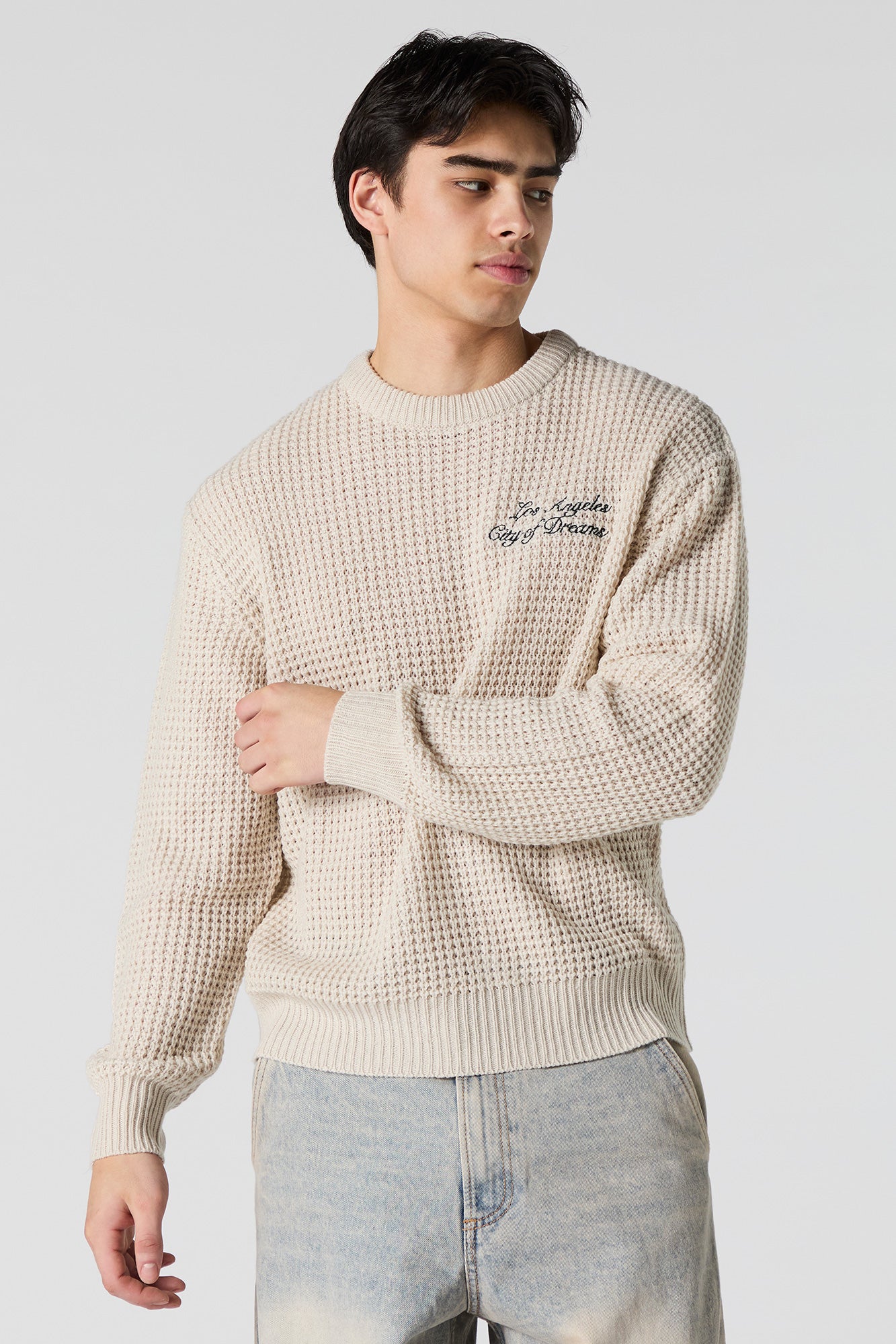 Los Angeles Embroidered Waffle Knit Sweater