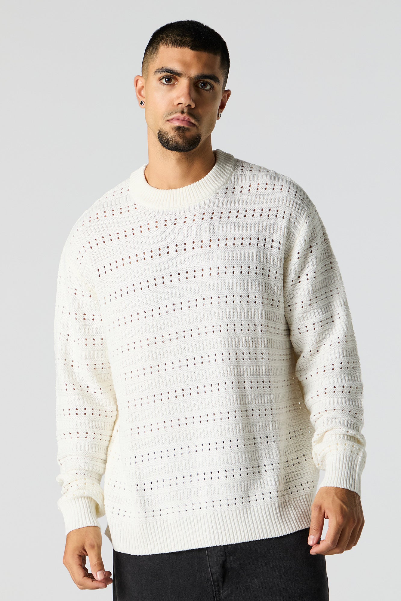 Open Knit Crewneck Sweater