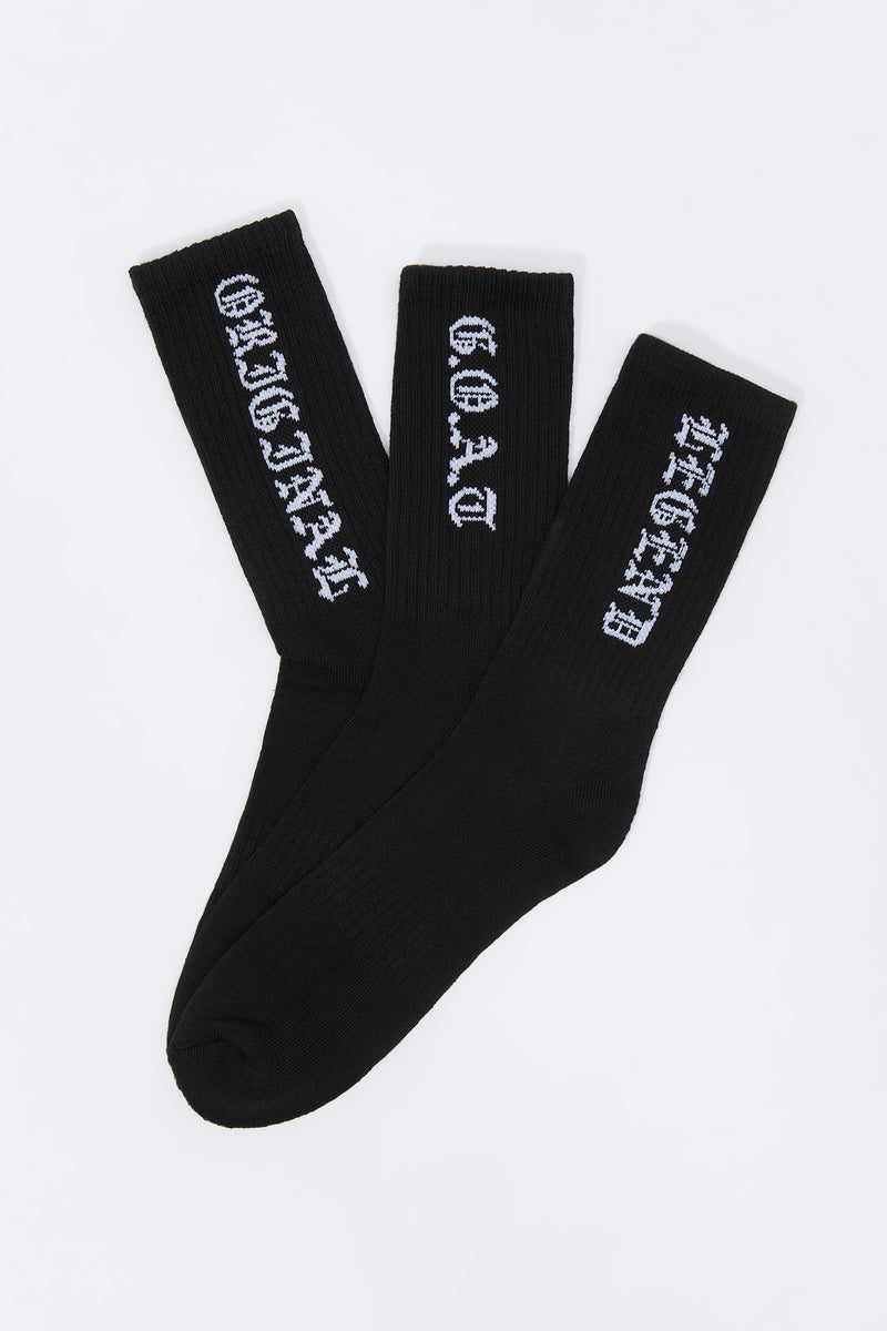 Gothic Text Crew Socks (3 Pack)