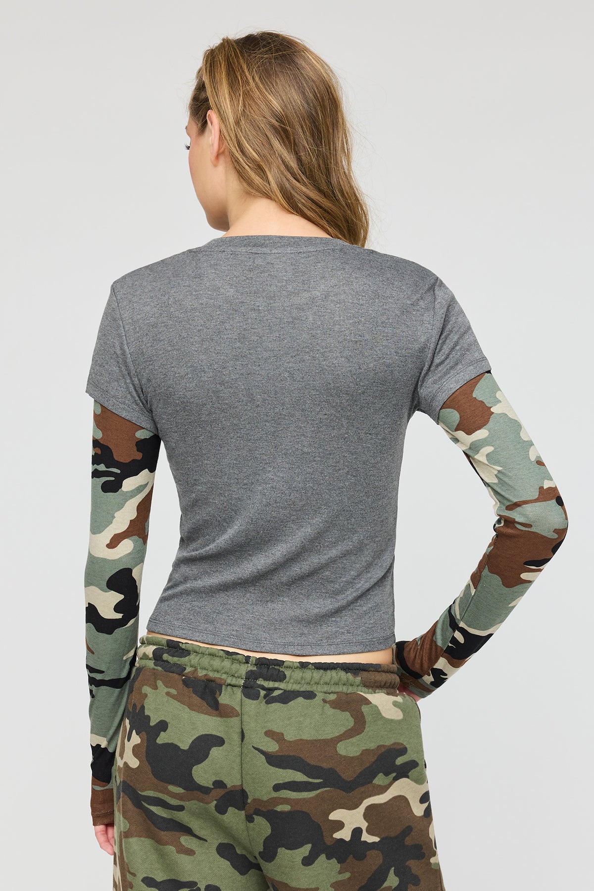Alt View 2. Layered Twofer Long Sleeve Top - Charcoal