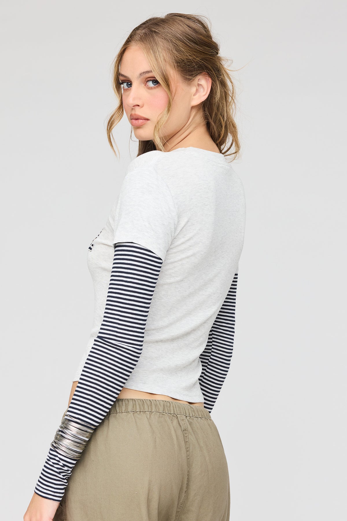 Alt View 2. Layered Twofer Long Sleeve Top - Heather Grey
