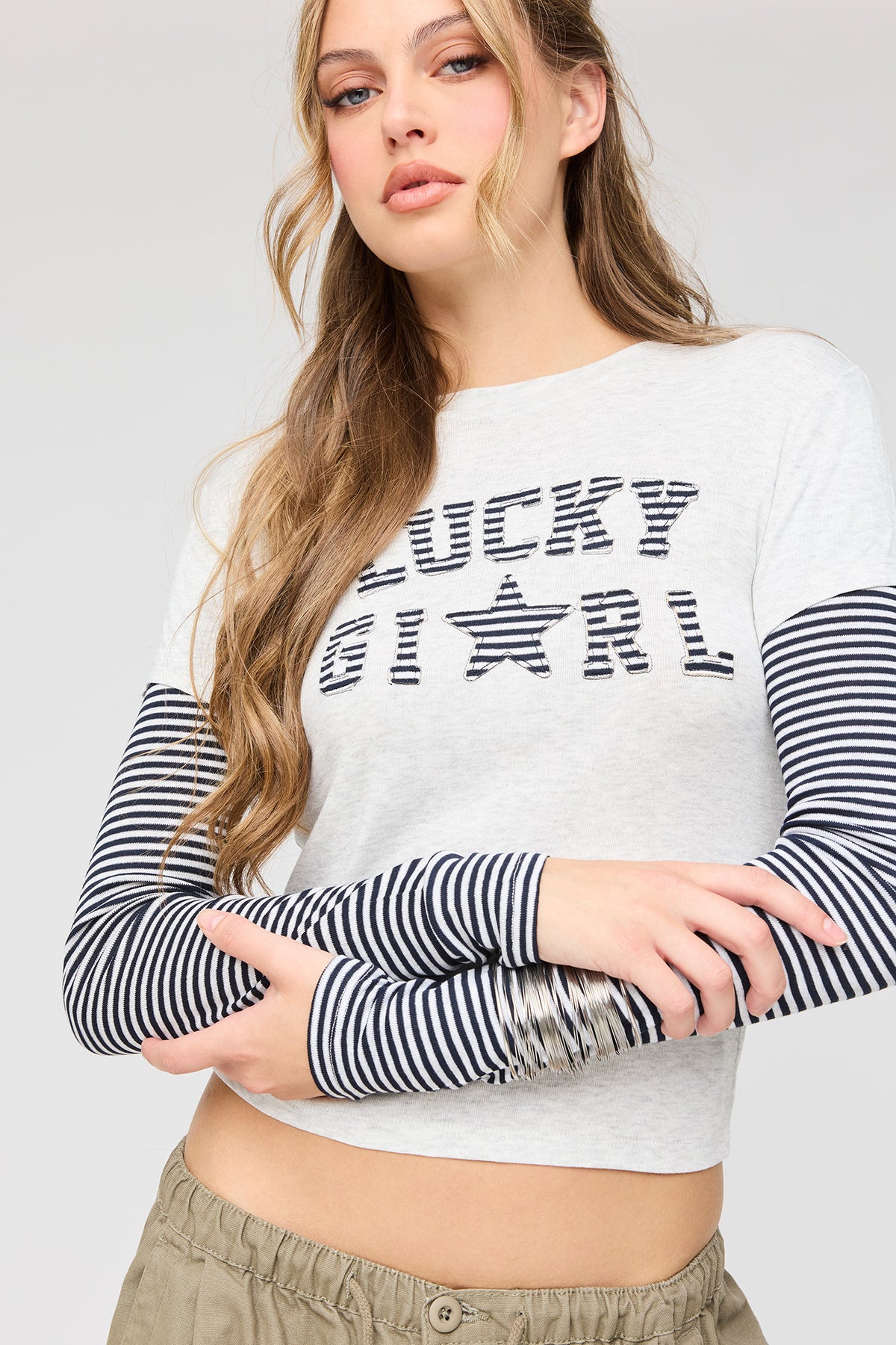Alt View 4. Layered Twofer Long Sleeve Top - Heather Grey