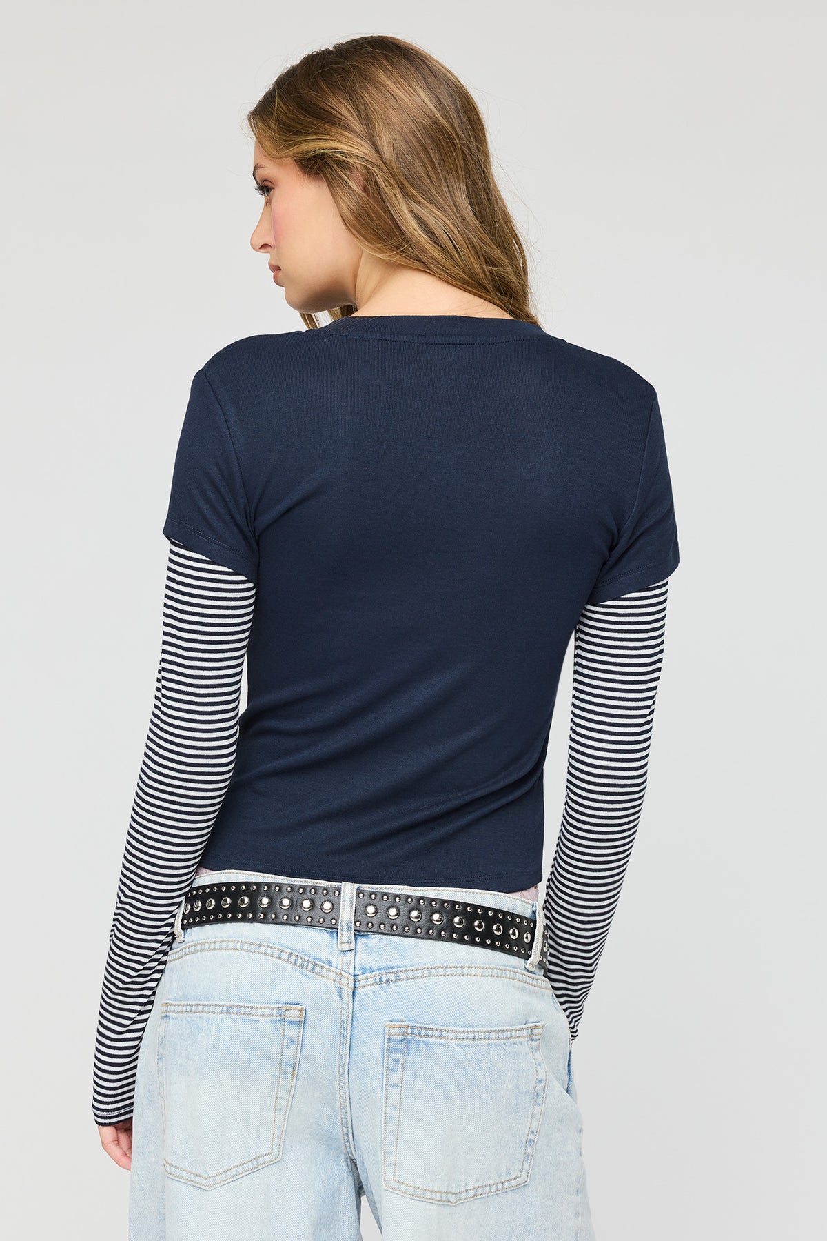 Alt View 2. Layered Twofer Long Sleeve Top - Navy