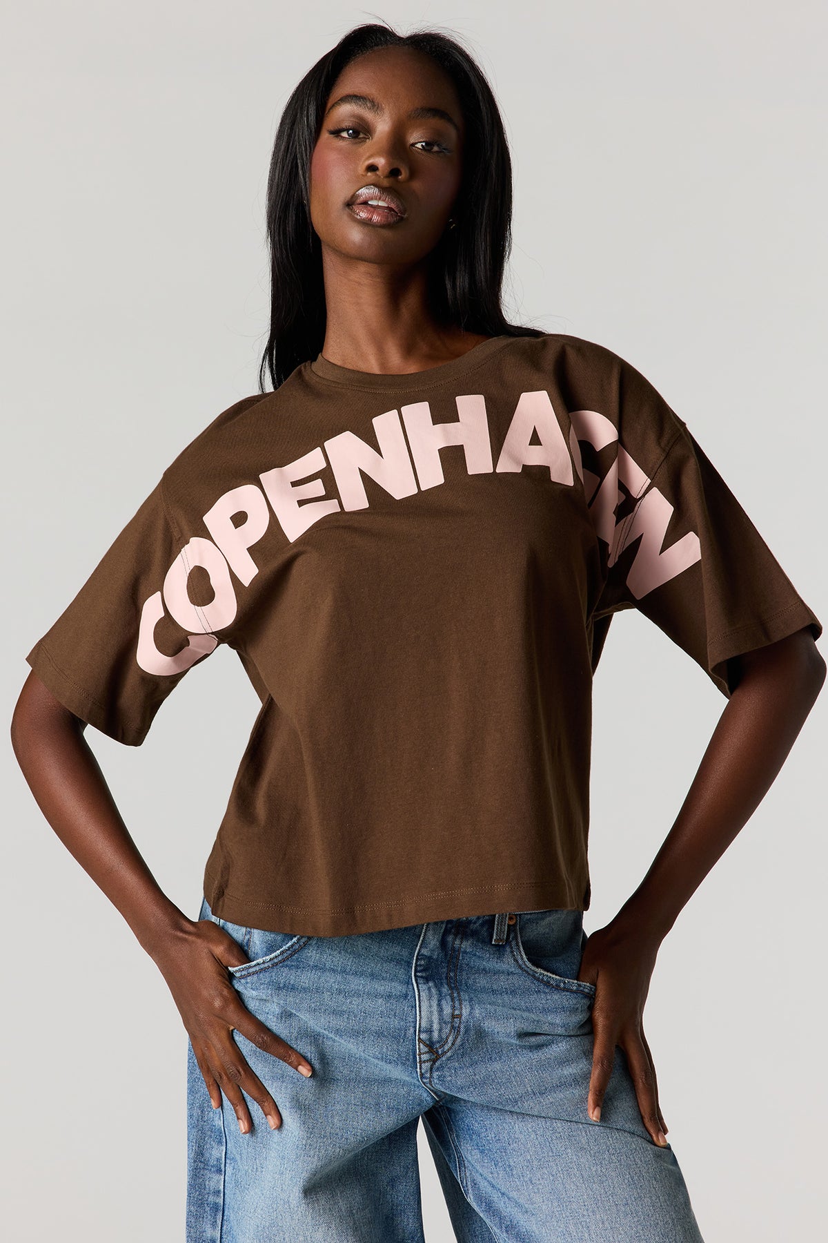 City Graphic Boxy T-Shirt - Brown