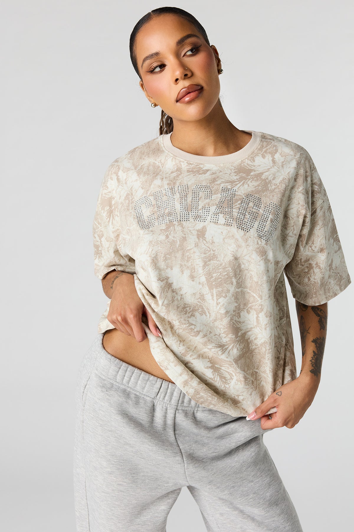 Graphic Printed Boyfriend T-Shirt - Camouflage