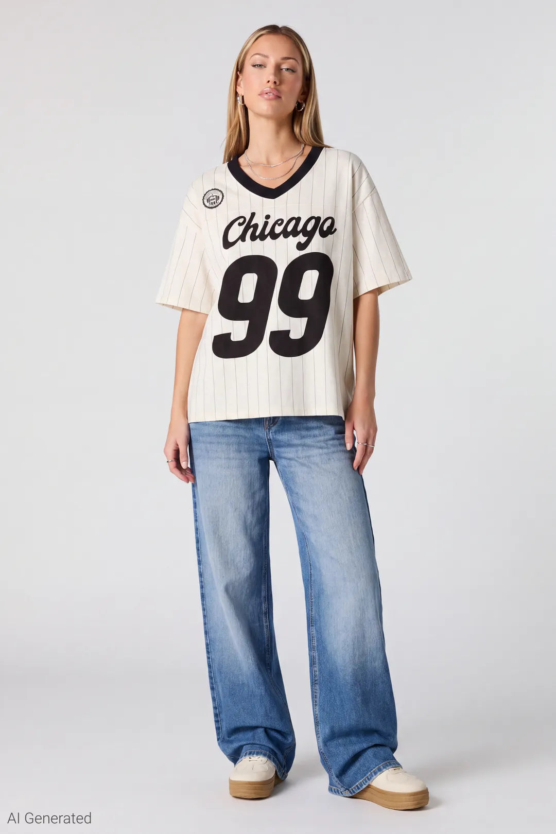 Alt View 2. Graphic V-Neck Jersey T-Shirt - Off White