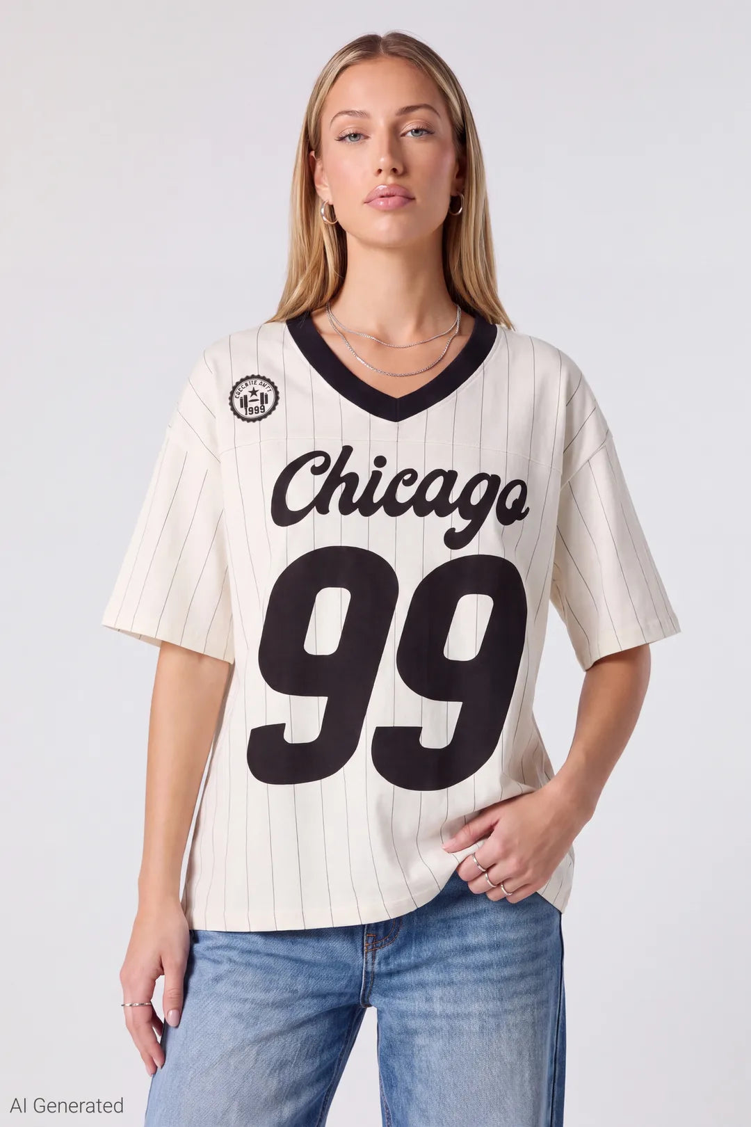 Graphic V-Neck Jersey T-Shirt - Off White