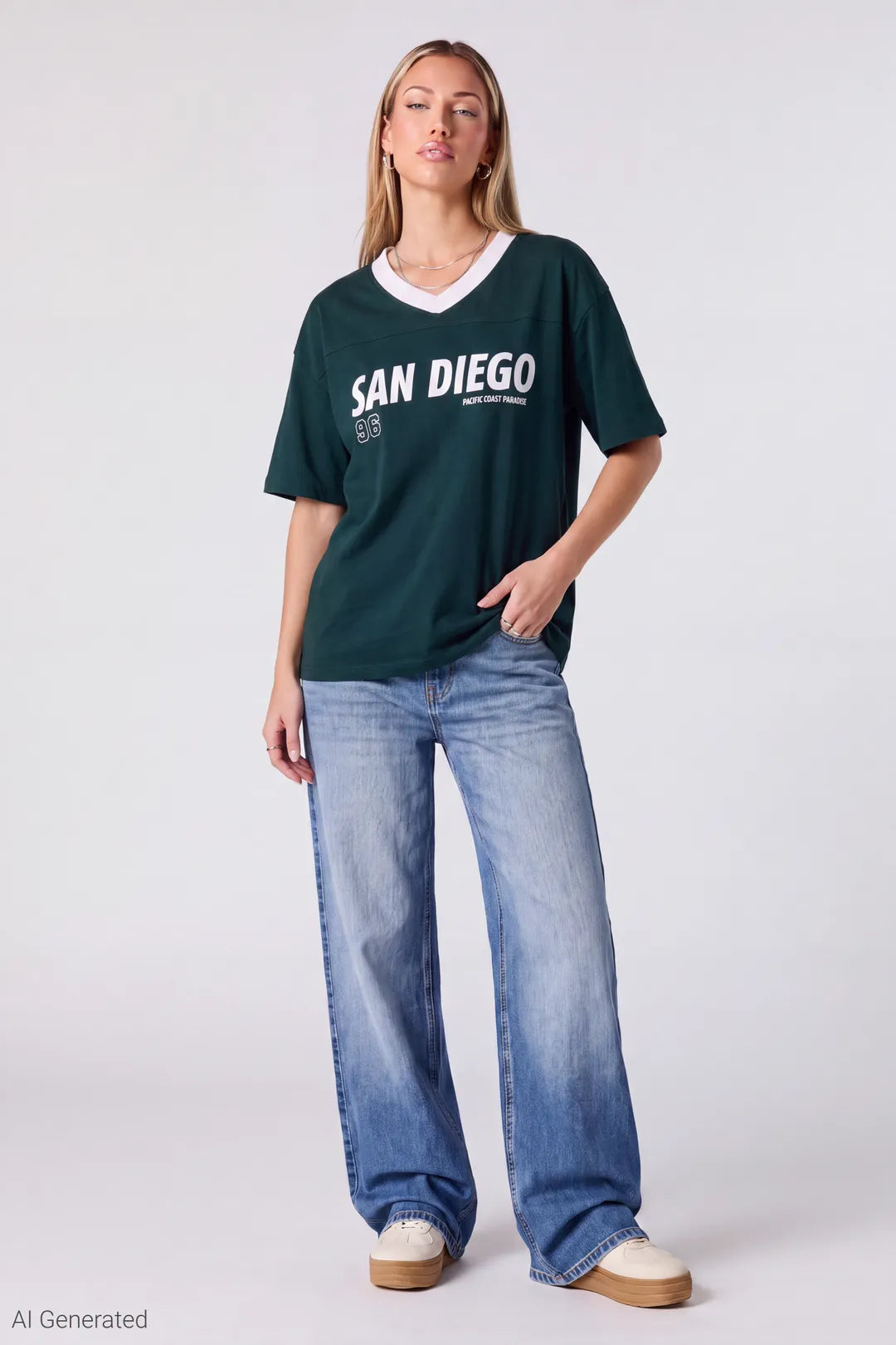 Alt View 2. Graphic V-Neck Jersey T-Shirt - Hunter Green