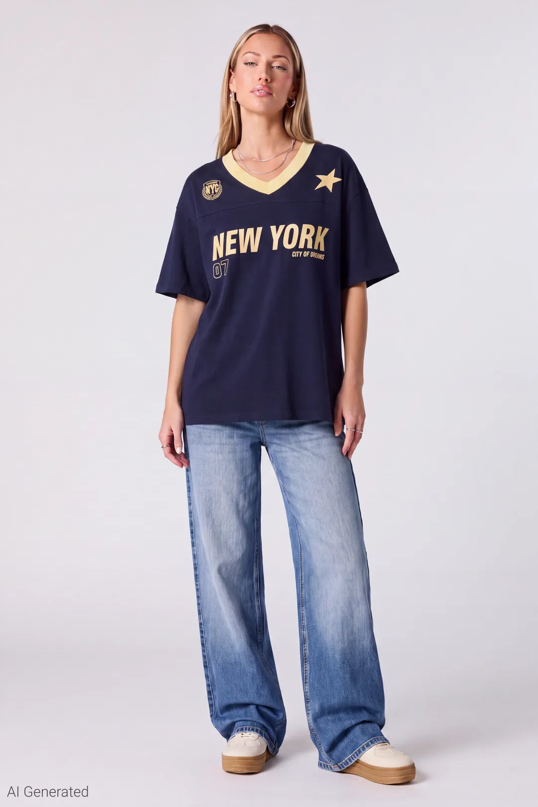 Alt View 2. Graphic V-Neck Jersey T-Shirt - Navy
