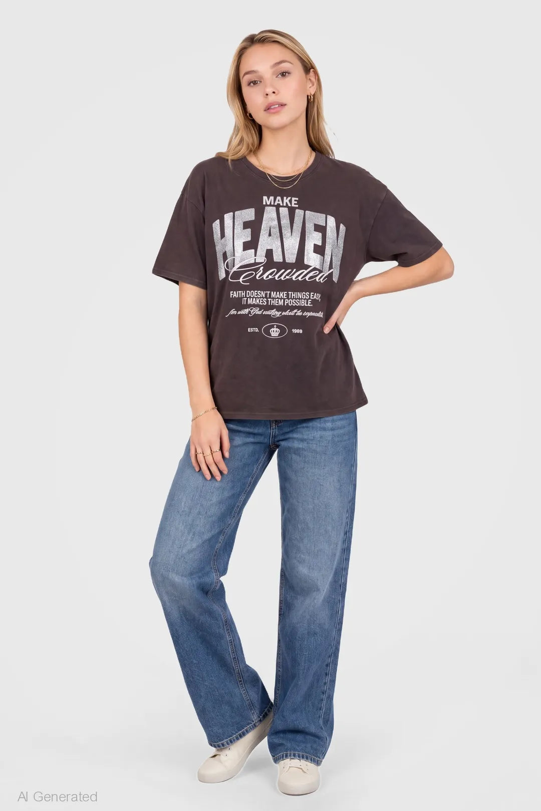 Alt View 3. Washed Graphic Boyfriend T-Shirt - Charcoal