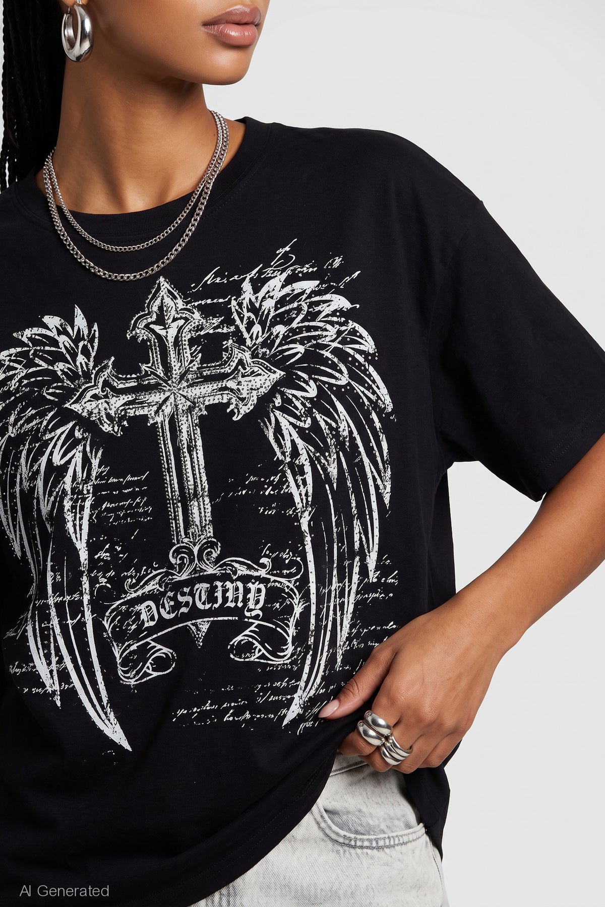 Alt View 4. Rhinestone Graphic Boyfriend T-Shirt - Black