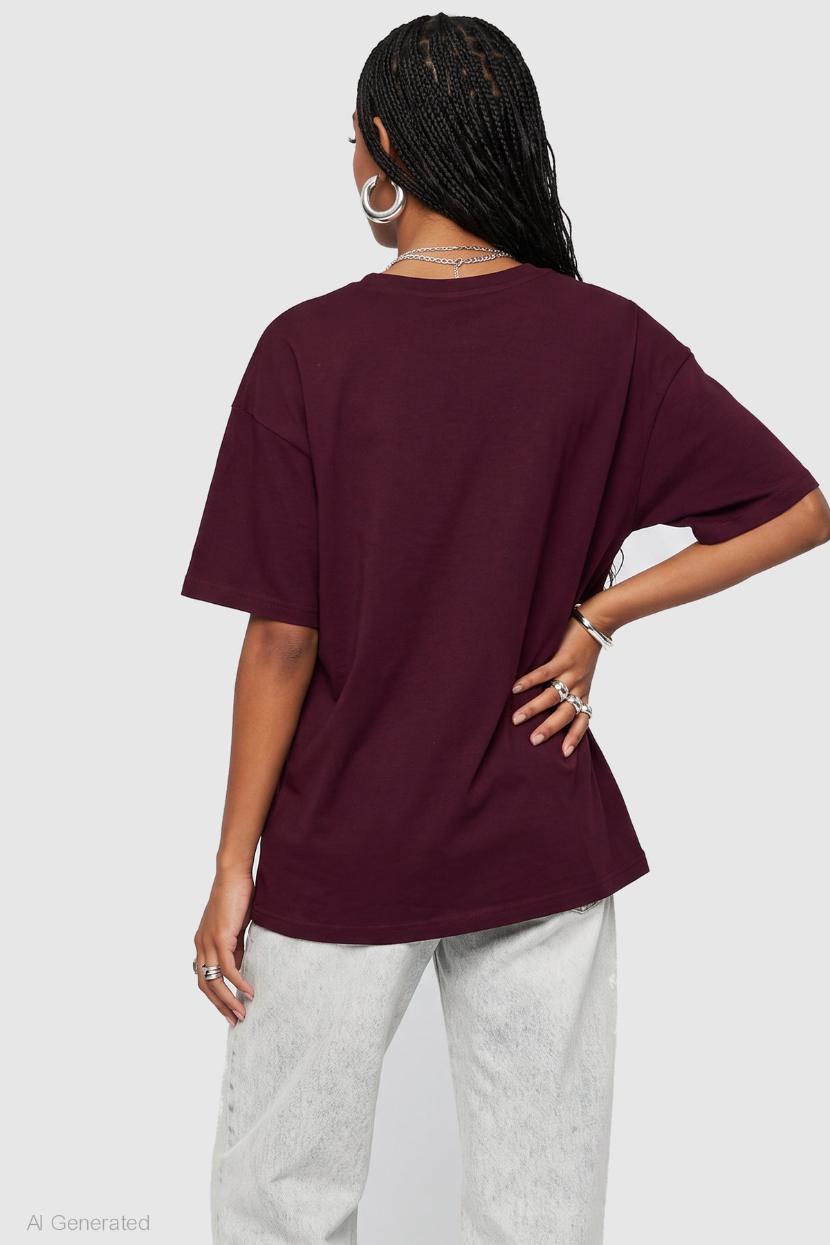 Alt View 2. Rhinestone Graphic Boyfriend T-Shirt - Burgundy