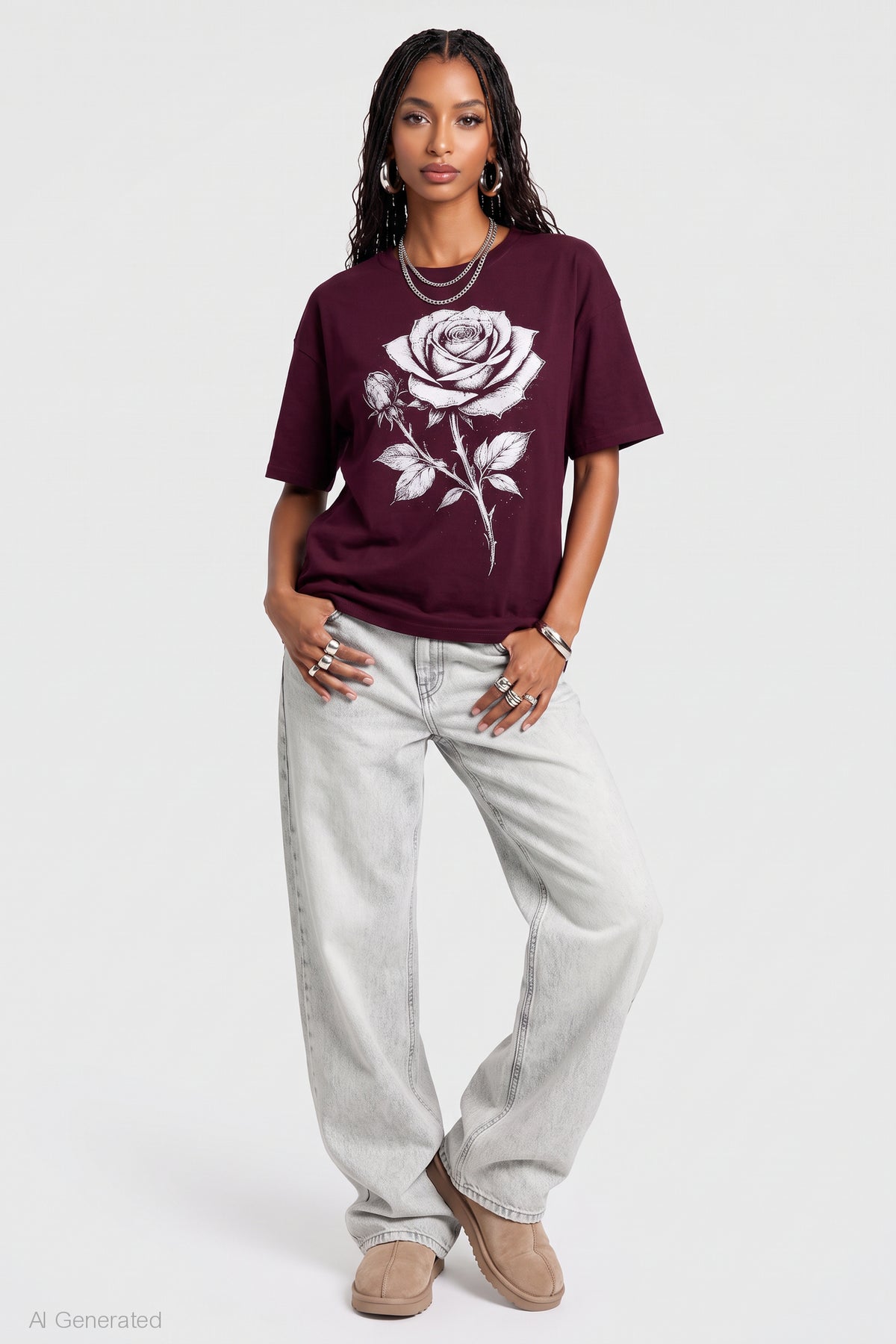 Alt View 3. Rhinestone Graphic Boyfriend T-Shirt - Burgundy