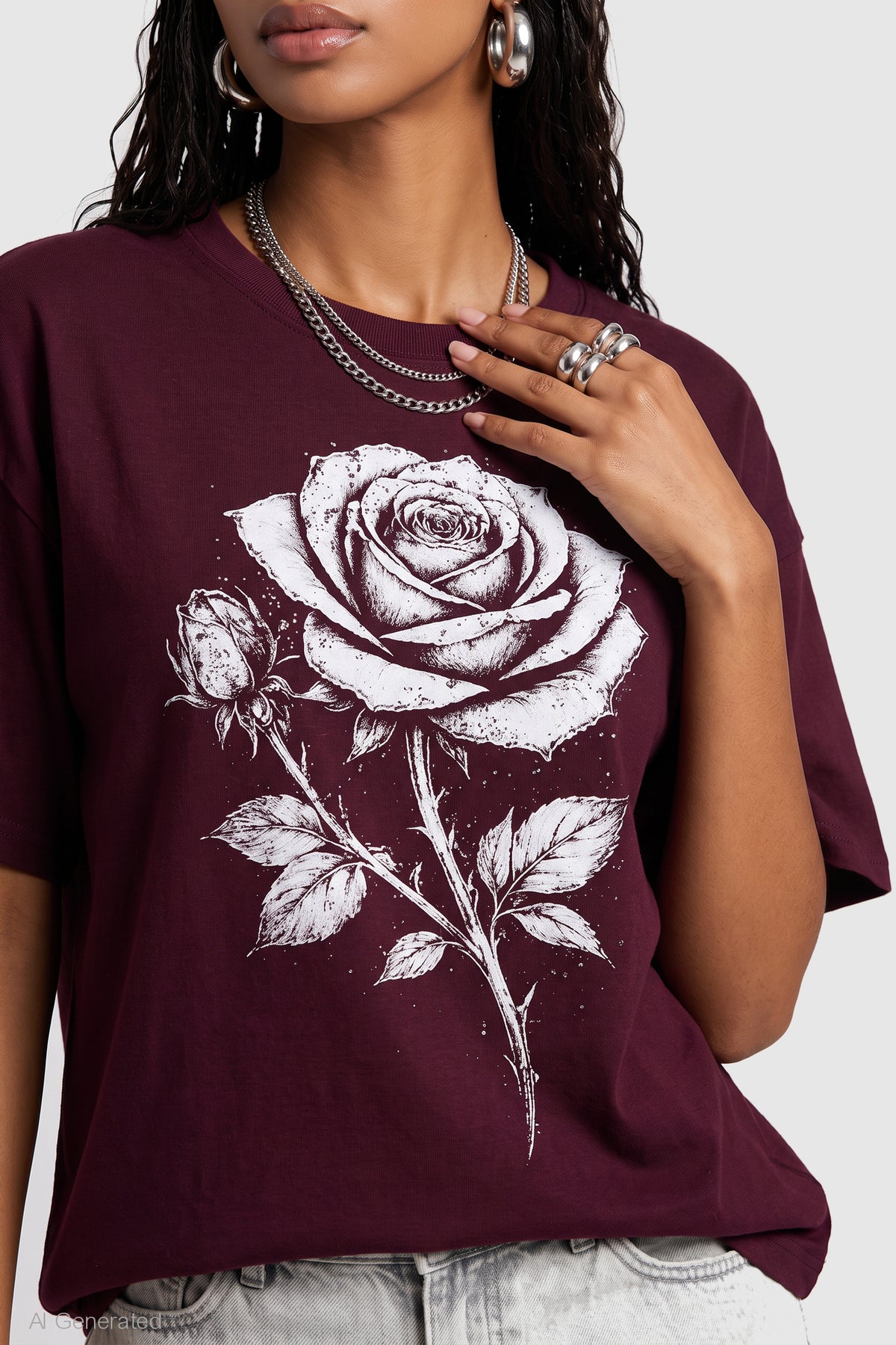 Alt View 4. Rhinestone Graphic Boyfriend T-Shirt - Burgundy