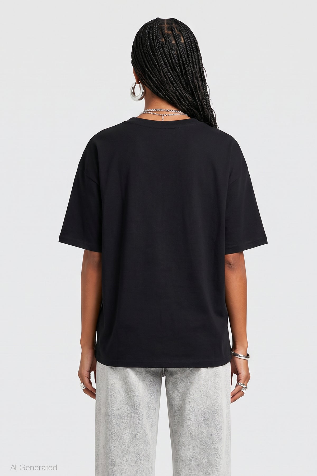Alt View 2. Rhinestone Graphic Boyfriend T-Shirt - Black with White