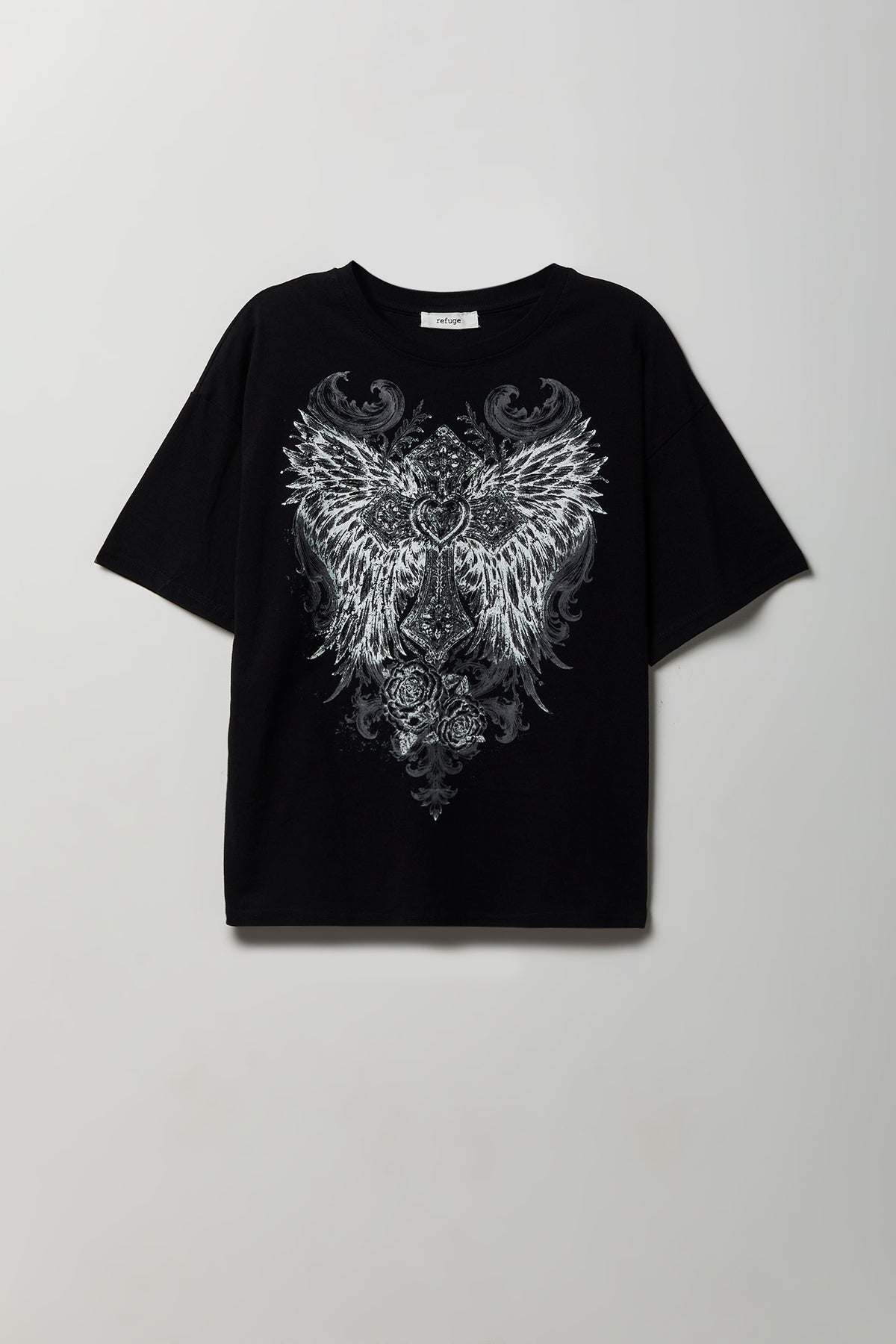 Alt View 5. Rhinestone Graphic Boyfriend T-Shirt - Black with White