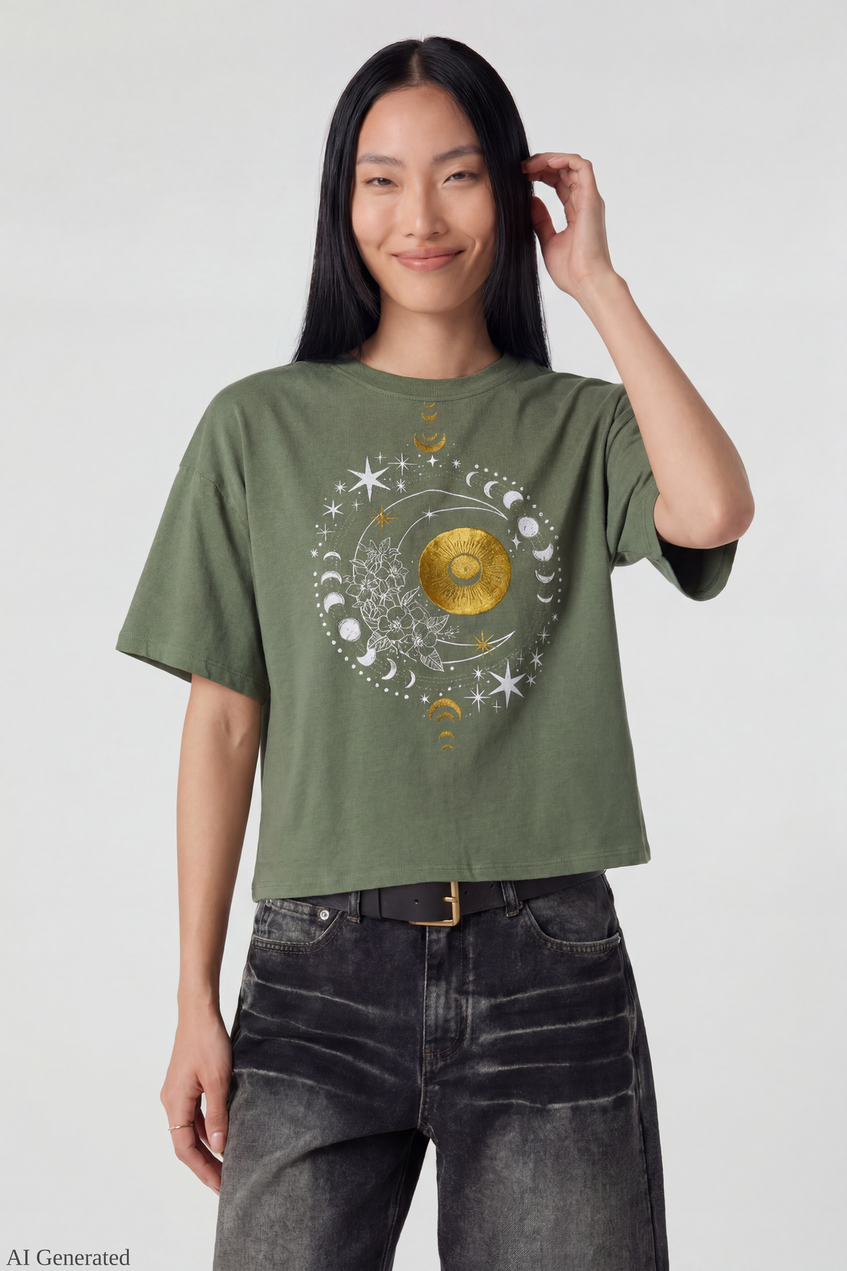 Summer Graphic Boyfriend T-Shirt - Dark Green