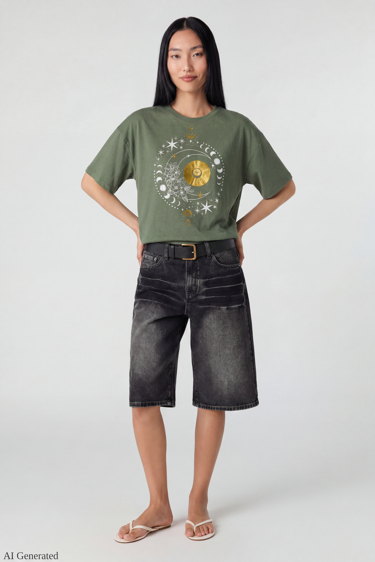 Alt View 2. Summer Graphic Boyfriend T-Shirt - Dark Green