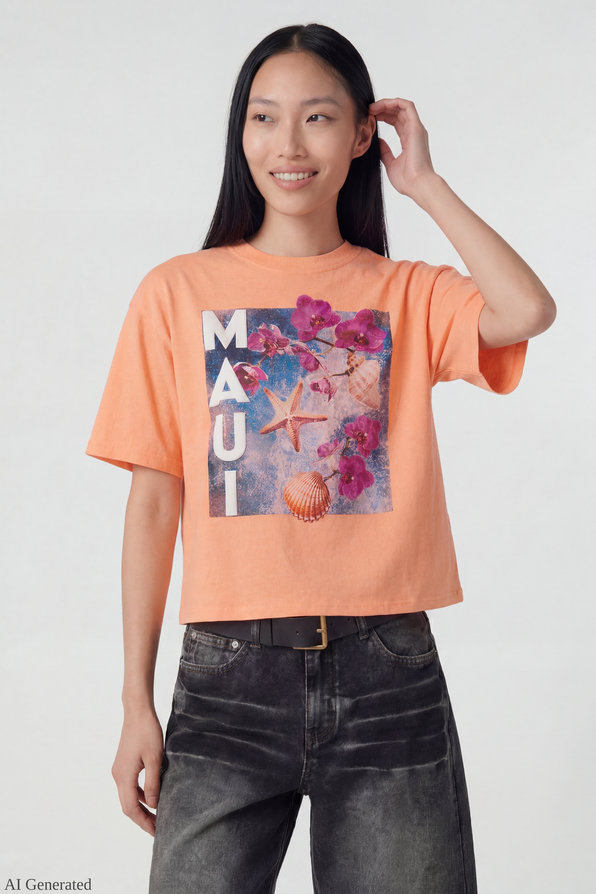 Summer Graphic Boyfriend T-Shirt - Coral