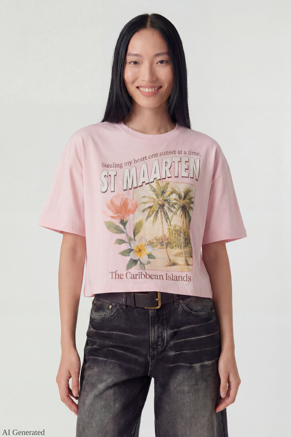 Summer Graphic Boyfriend T-Shirt - Light Pink