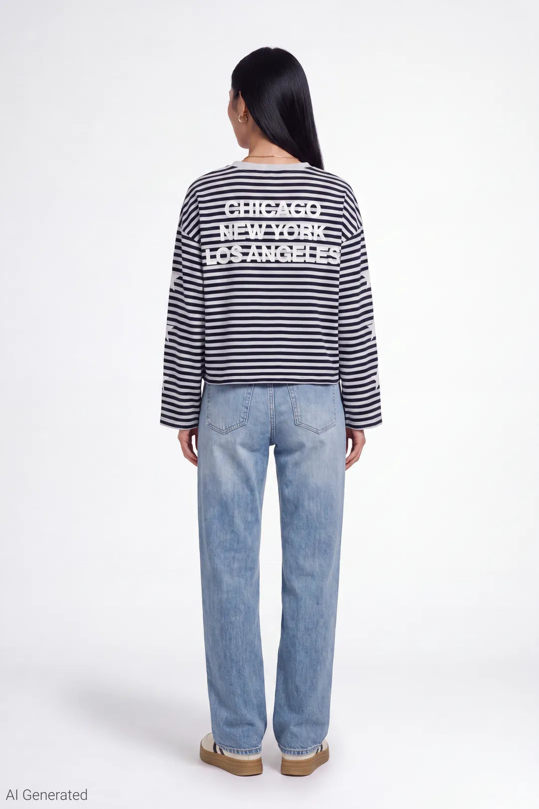 Alt View 3. Graphic Striped Long Sleeve Top - Dark Grey
