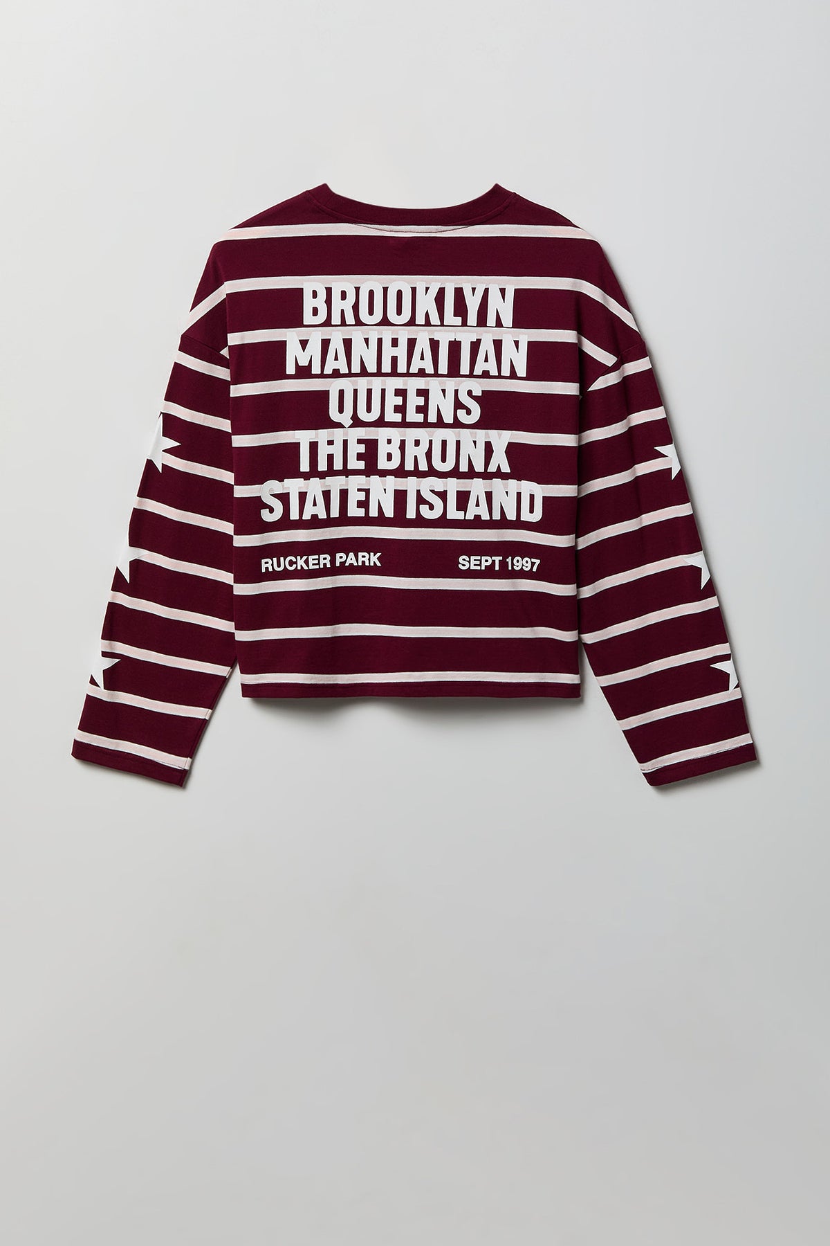 Alt View 2. Graphic Striped Long Sleeve Top - Dark Red