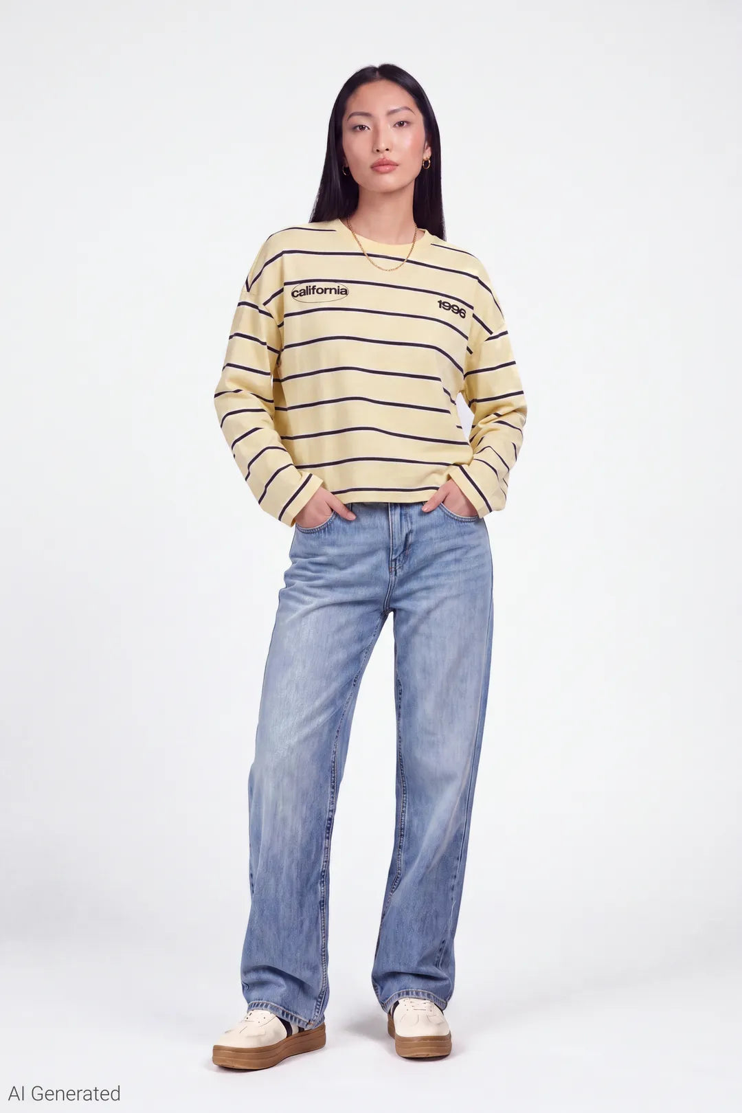 Alt View 2. Graphic Striped Long Sleeve Top - Yellow