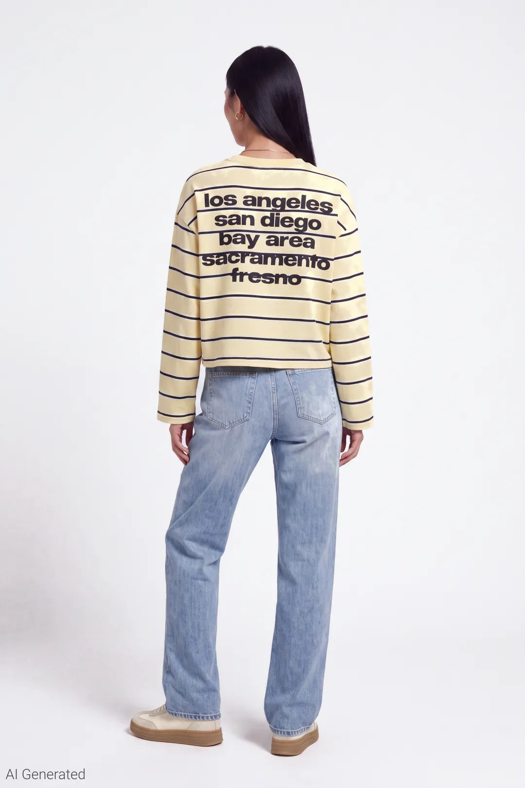 Alt View 3. Graphic Striped Long Sleeve Top - Yellow