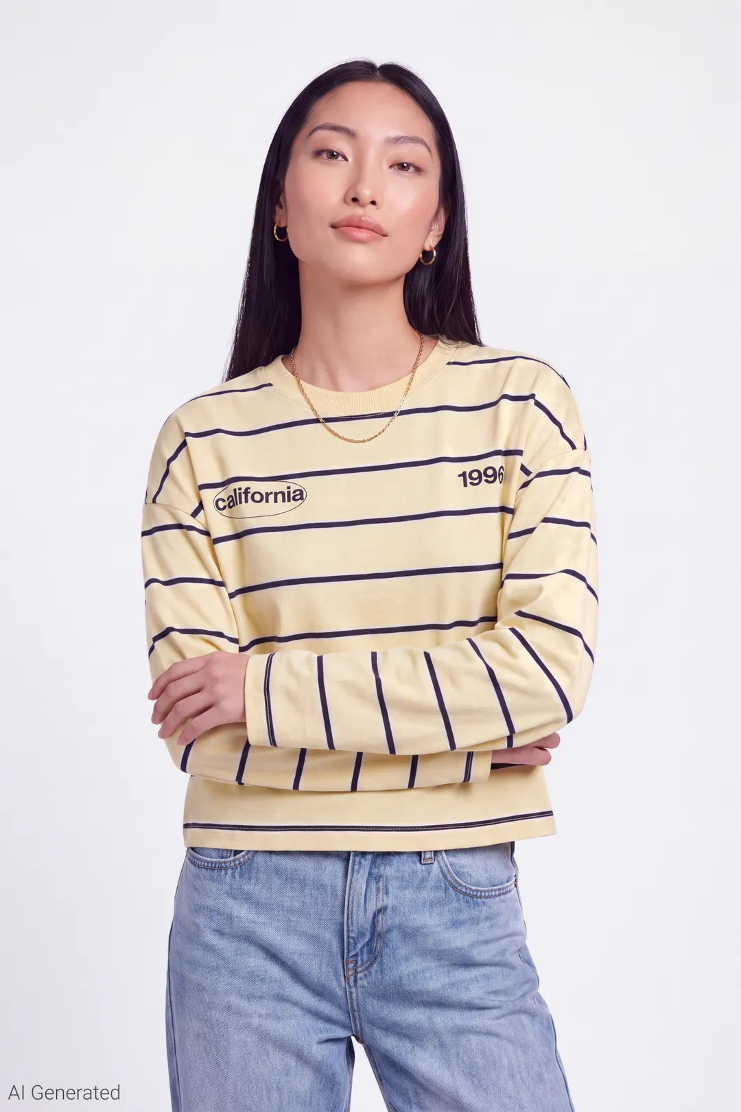 Graphic Striped Long Sleeve Top - Yellow