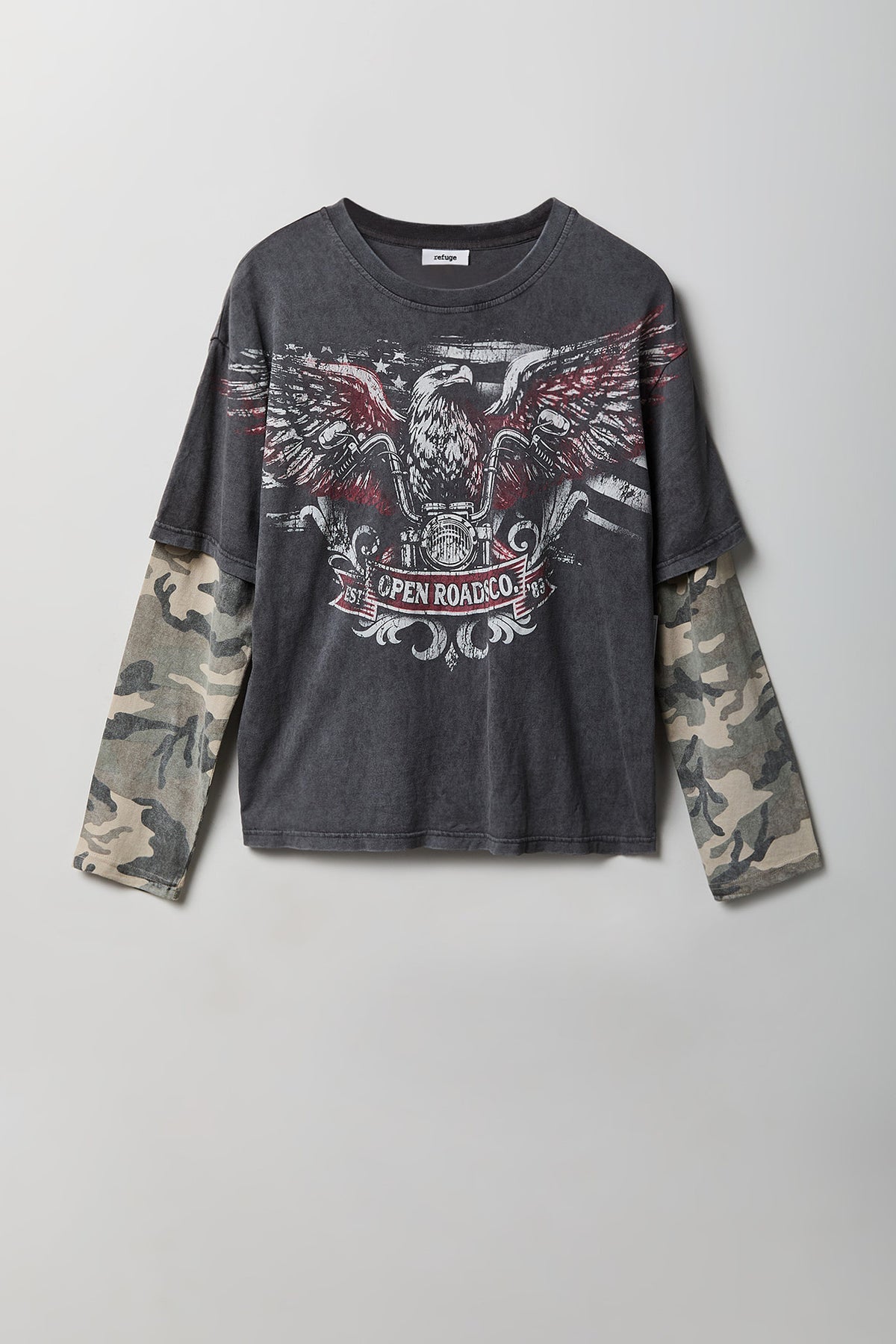 Layered Long Sleeve Graphic T-Shirt - Black