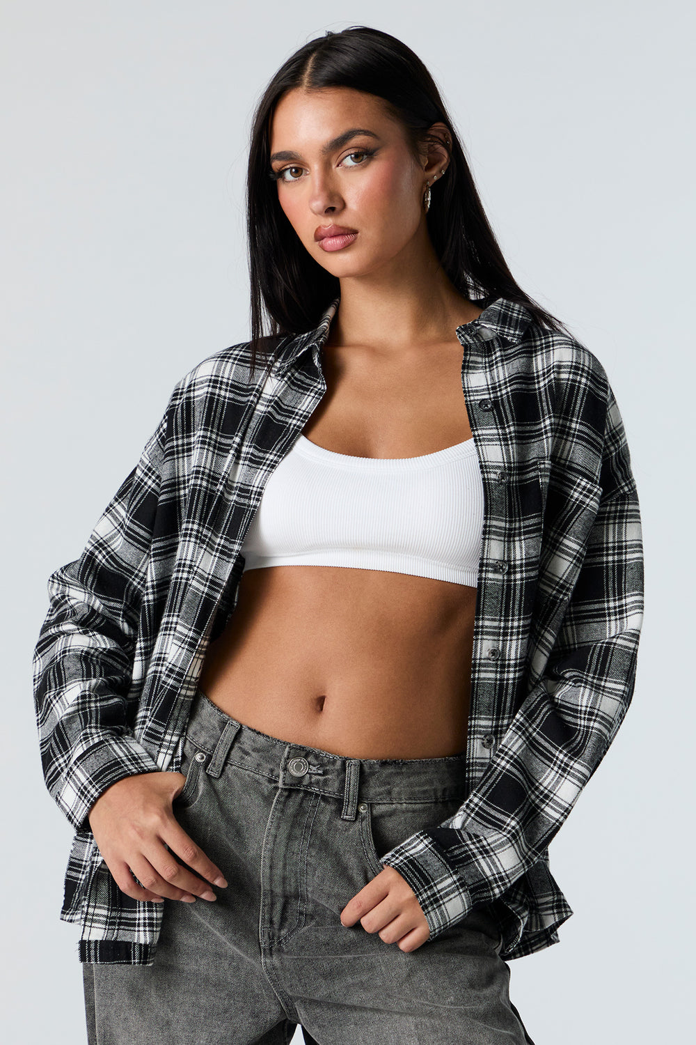 Plaid Flannel Button-Up Top Plaid Flannel Button-Up Top 4