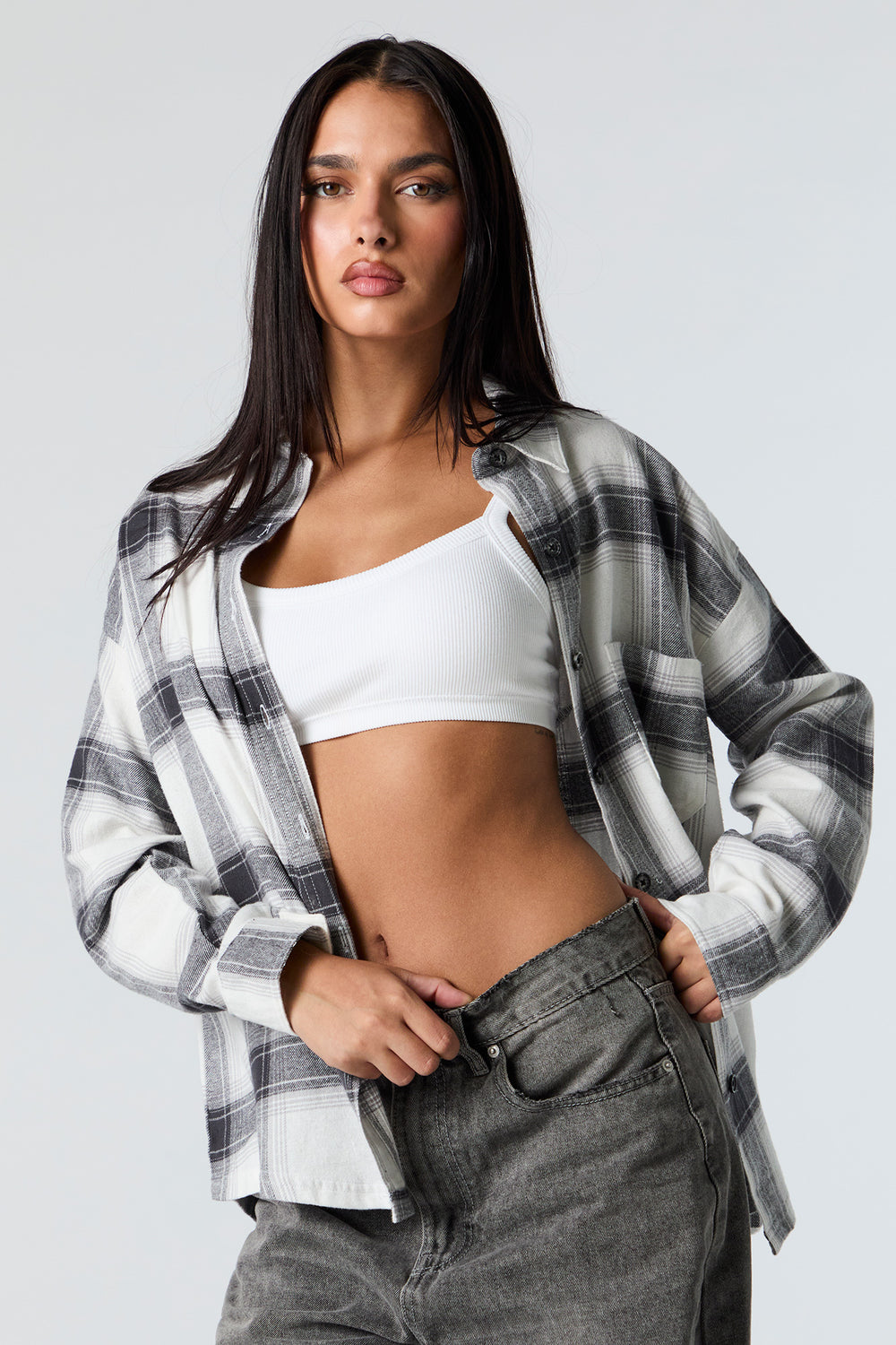 Plaid Flannel Button-Up Top Plaid Flannel Button-Up Top 7