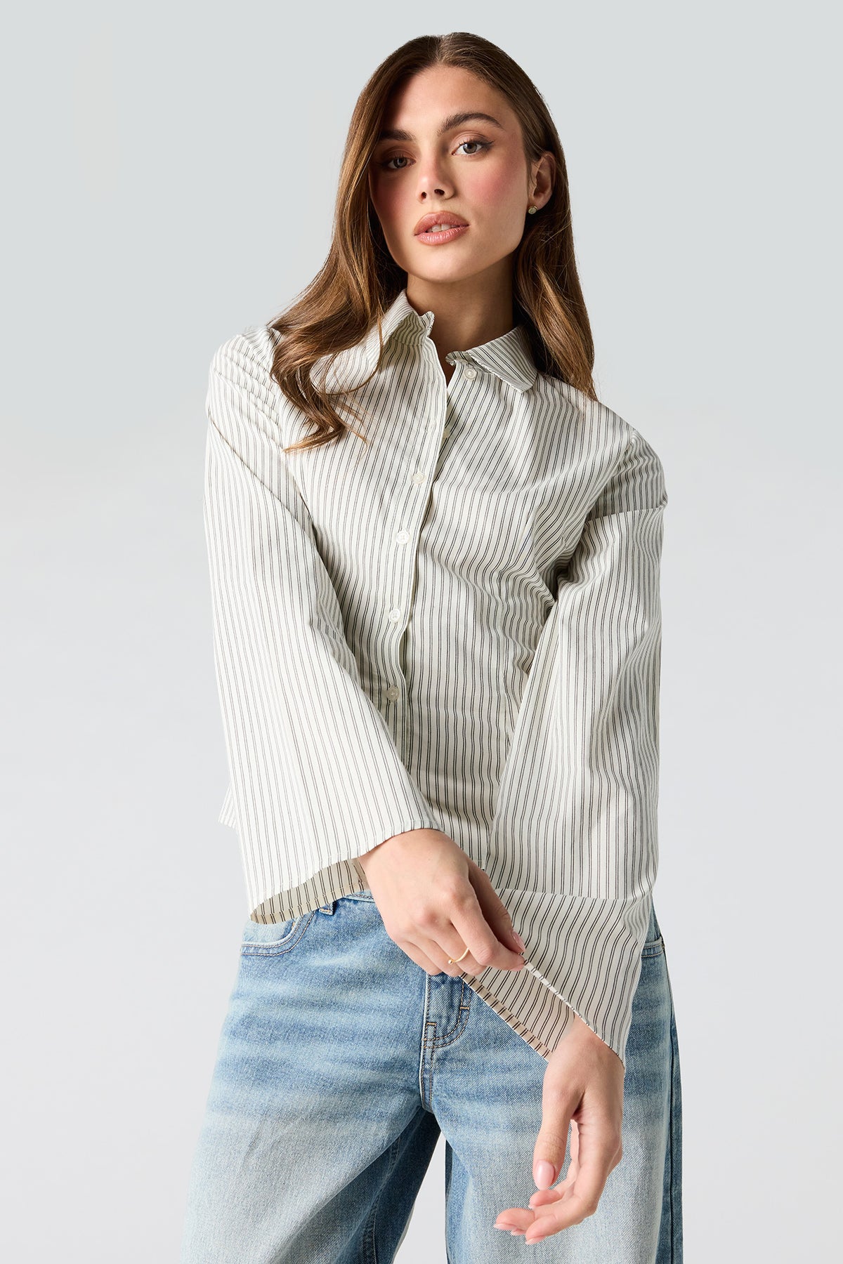 Fitted Bell Sleeve Button-Up Top - Ivory