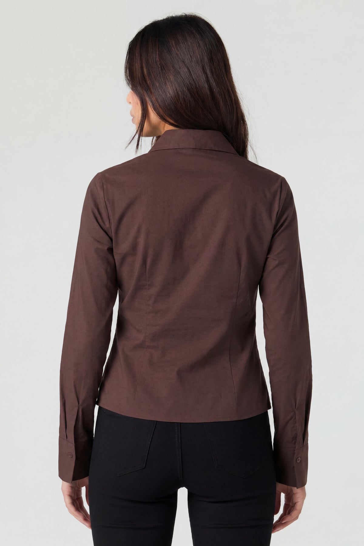 Alt View 2. Slim Fit Button-Up Top - Brown