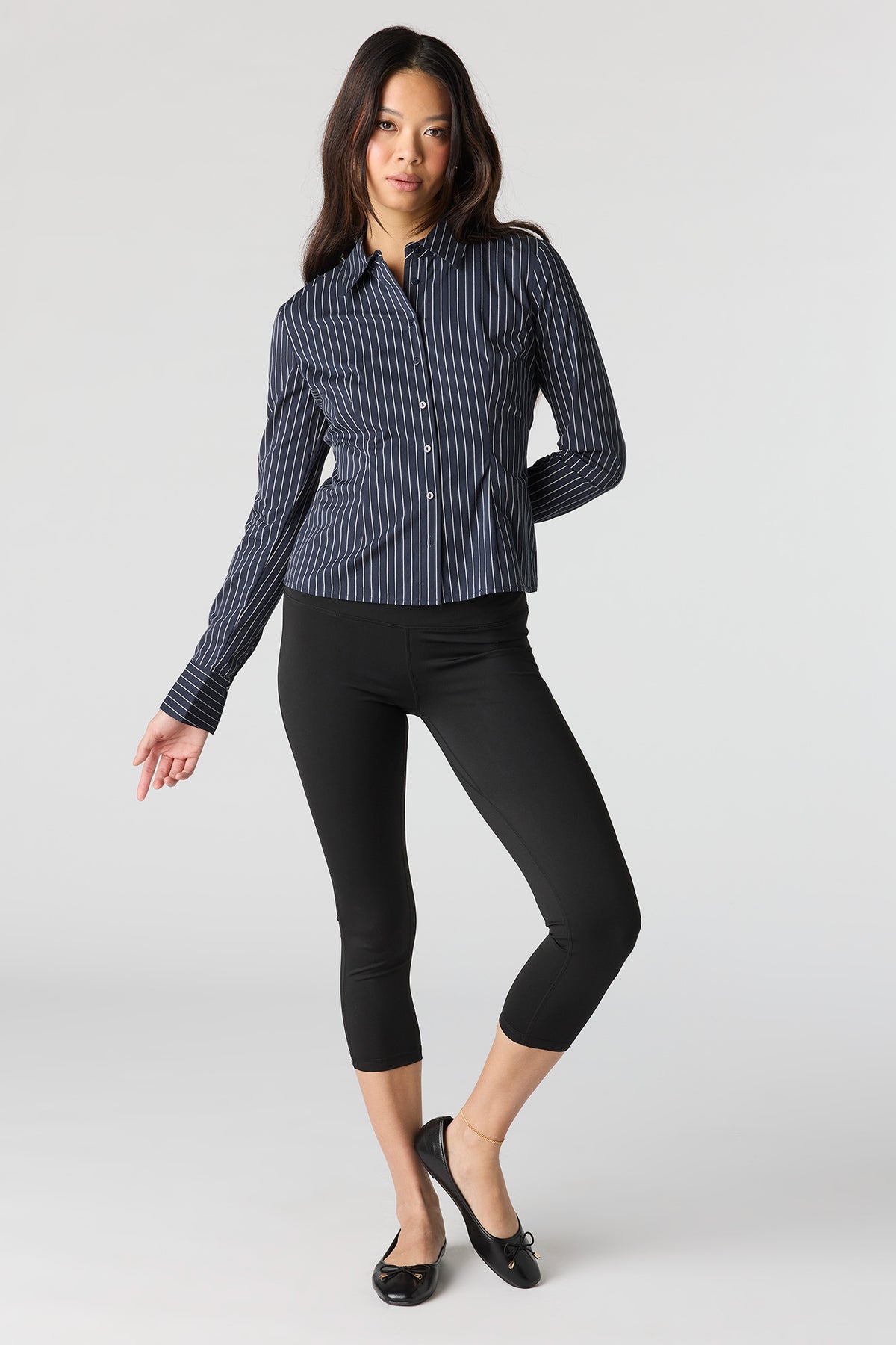 Alt View 3. Slim Fit Button-Up Top - Navy