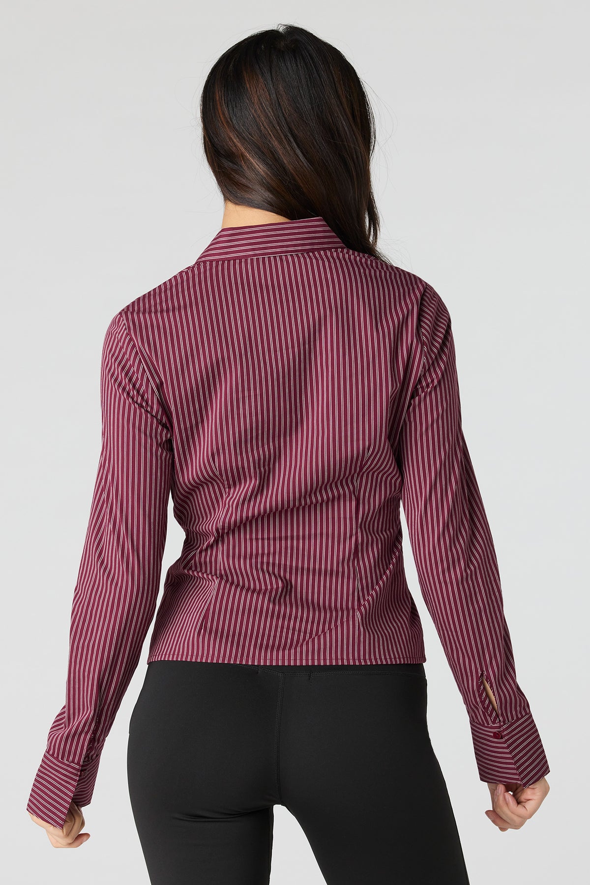 Alt View 2. Slim Fit Button-Up Top - Burgundy