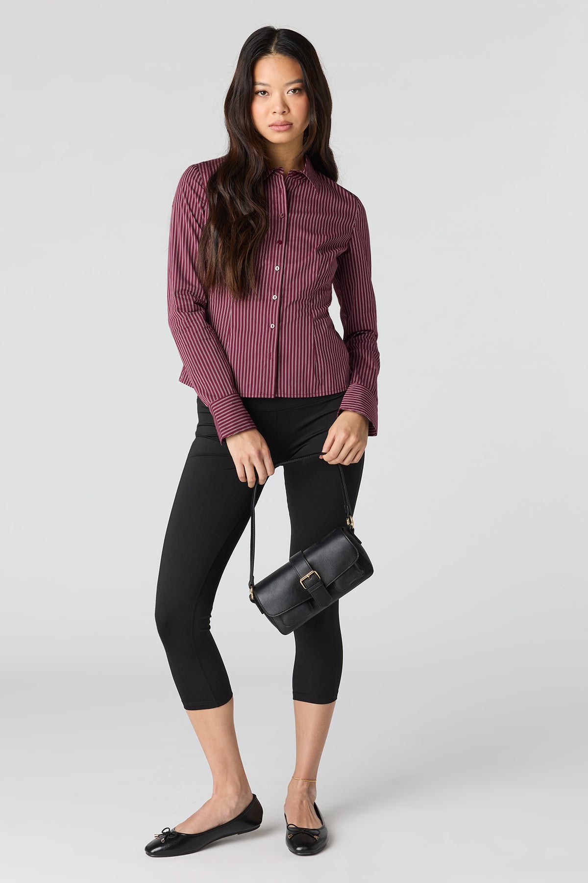Alt View 3. Slim Fit Button-Up Top - Burgundy