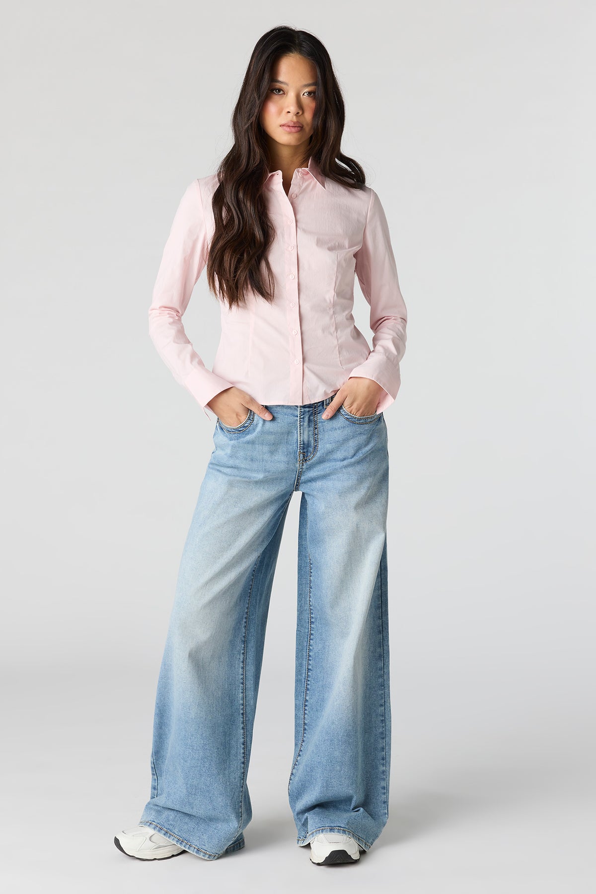 Alt View 3. Slim Fit Button-Up Top - Light Pink