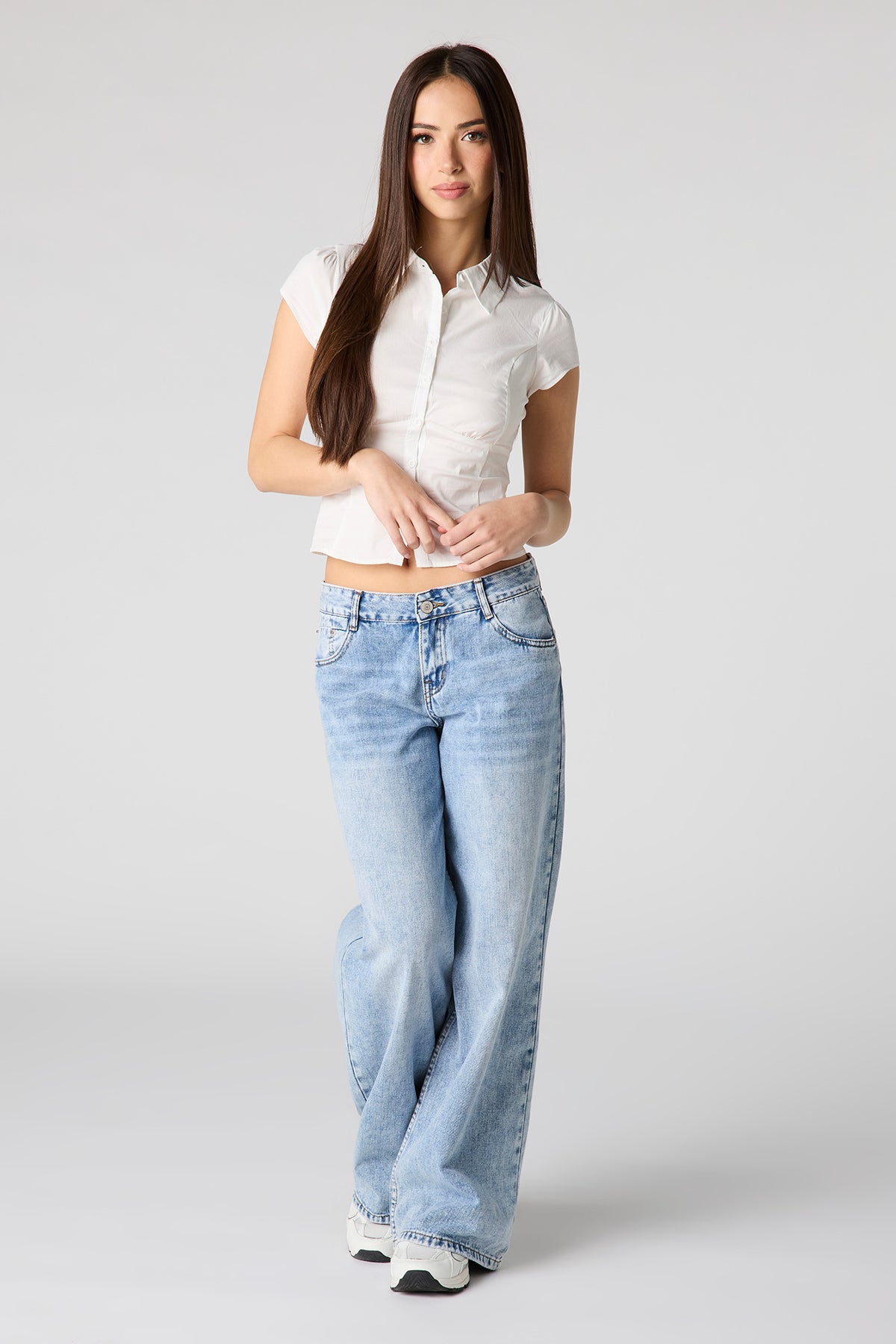 Alt View 3. Button-Up Fitted Collared Top - White