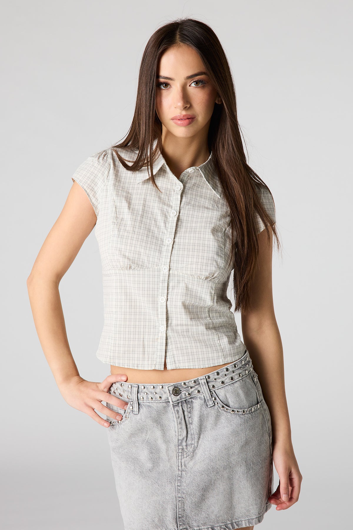 Button-Up Fitted Collared Top - Off White