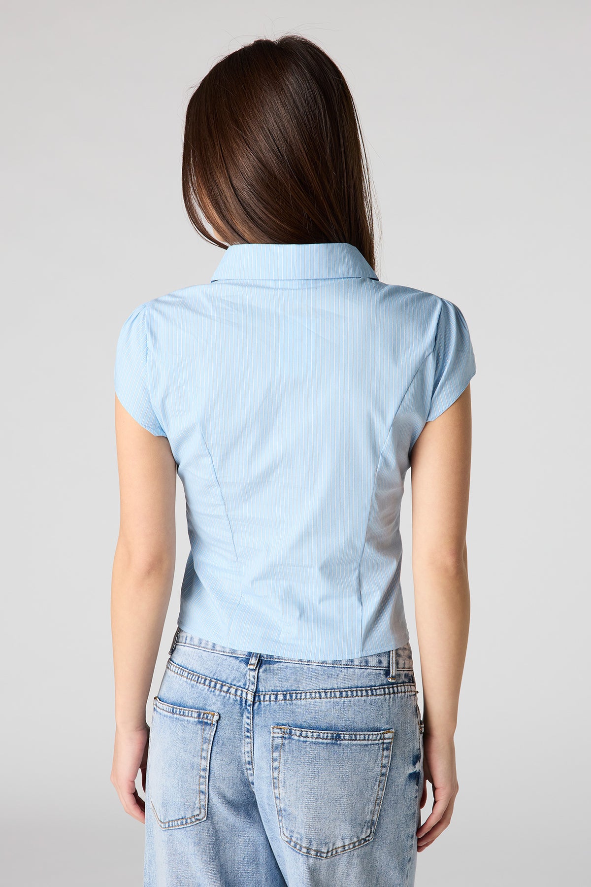 Alt View 2. Button-Up Fitted Collared Top - Blue