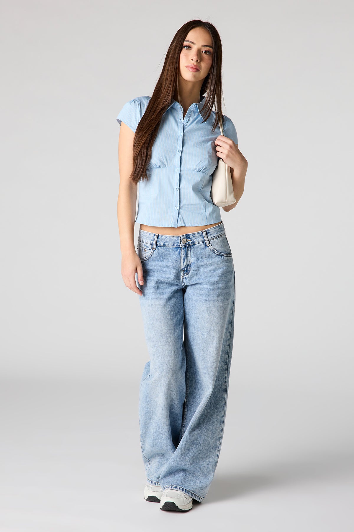 Alt View 3. Button-Up Fitted Collared Top - Blue