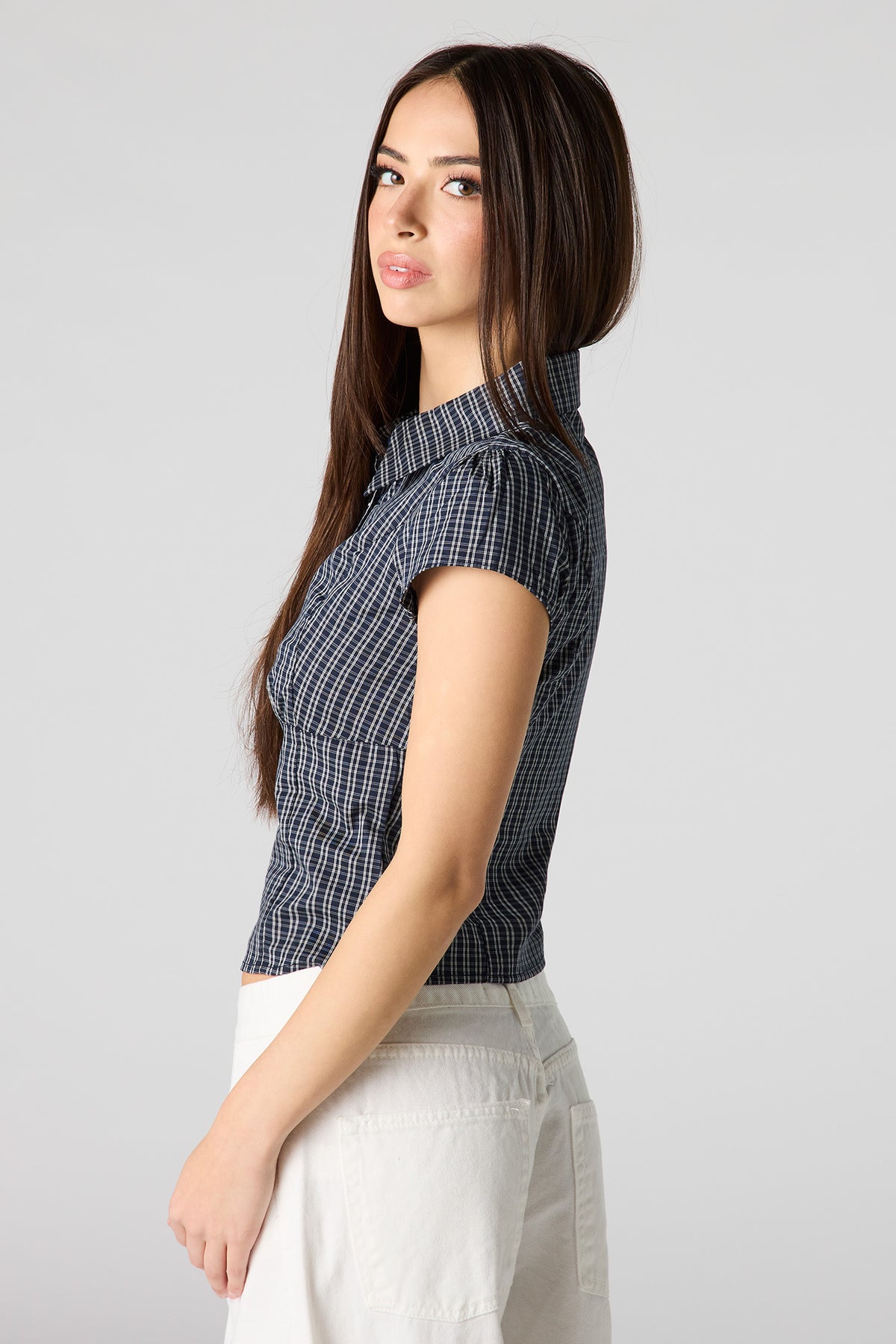 Alt View 2. Button-Up Fitted Collared Top - Navy