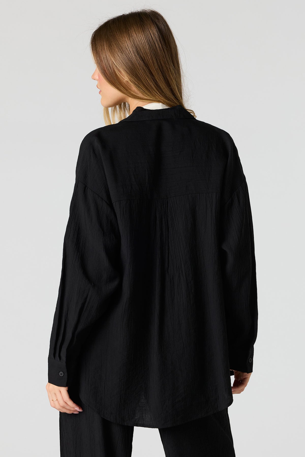 Alt View 2. Textured Button-Up Oversized Top - Black